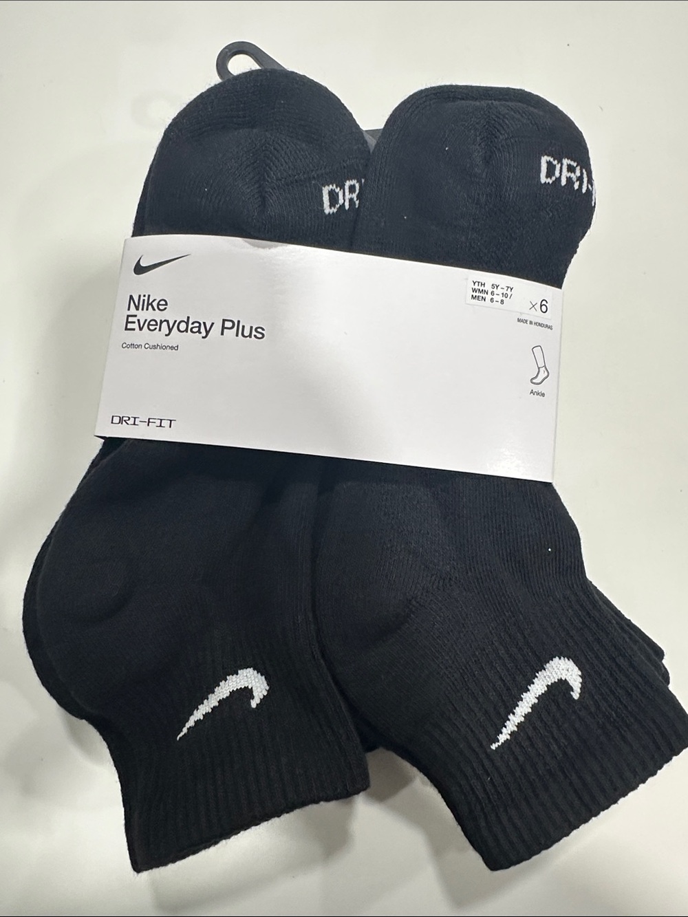 Nike Black Ankle Athletic Socks with White Swoosh - 6 Pack